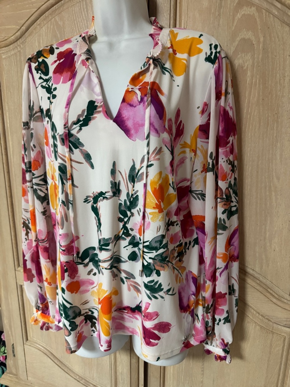 Calvin Klein watercolor floral dress in pink, green & yellow